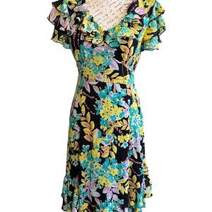 Spense Floral V-Neck Knee Length Flutter Sleeve Sheer Sundress 8